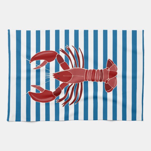 Lobster Blue en White Stripe Kitchen Towel Theedoek (Horizontaal)