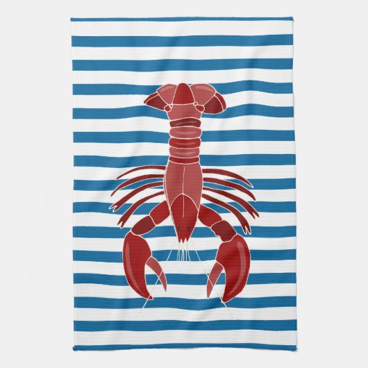 Lobster Blue en White Stripe Kitchen Towel Theedoek (Verticaal)