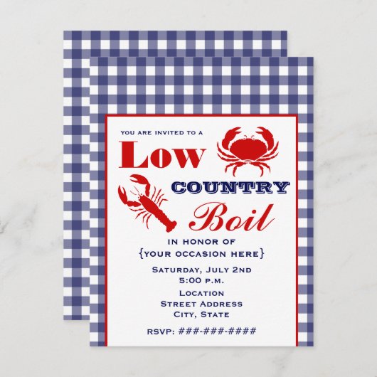 Lobster Blue Gingham Kaart (Voorkant / Achterkant)