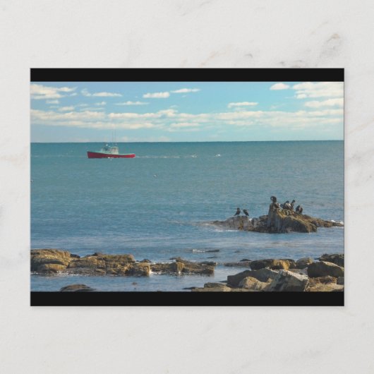 Lobster Boat Working of Rocky Seawall Beach Briefkaart (Voorkant)