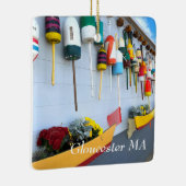 Lobster boeit op een gebouw in Gloucester MA Keramisch Ornament (Rechts)