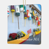 Lobster boeit op een gebouw in Gloucester MA Keramisch Ornament (Links)