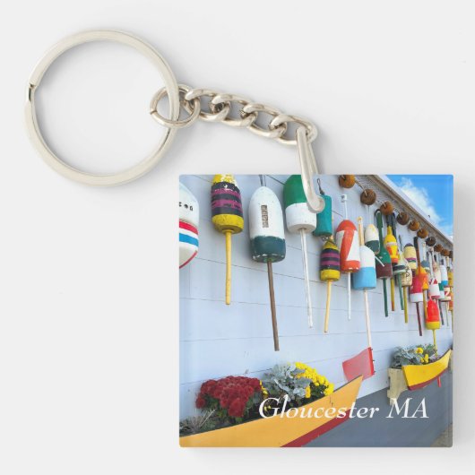 Lobster boeit op een gebouw in Gloucester MA Sleutelhanger (voorkant)