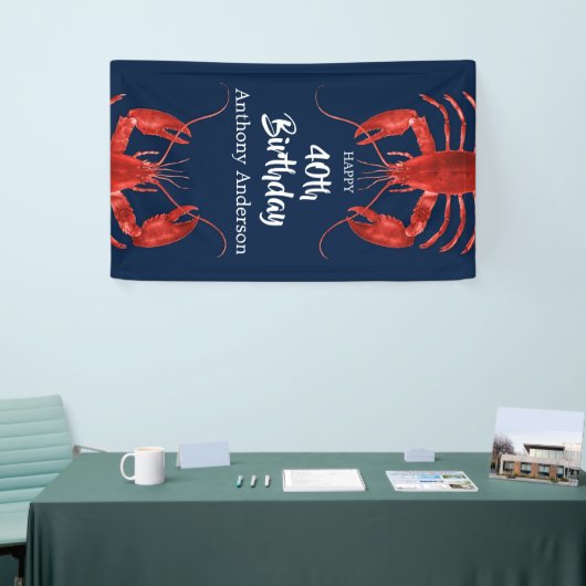 Lobster Boil Dark Blue Fun Birthday Party Custom B Spandoek (Beurs)