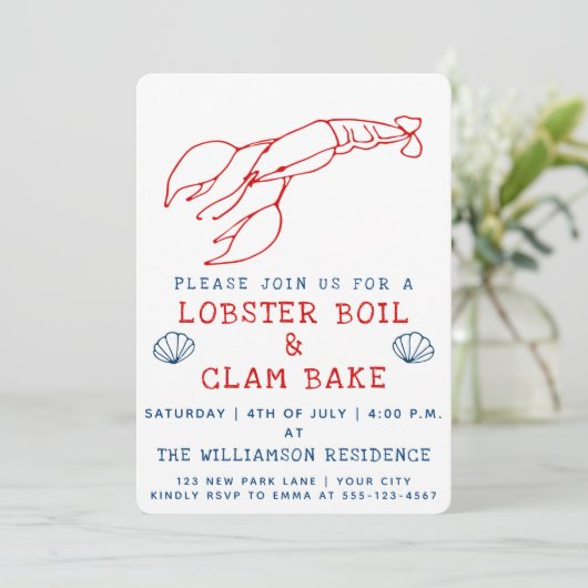 Lobster Boil en Clam Bake | Uitnodiging zomerparti (Staand voorkant)