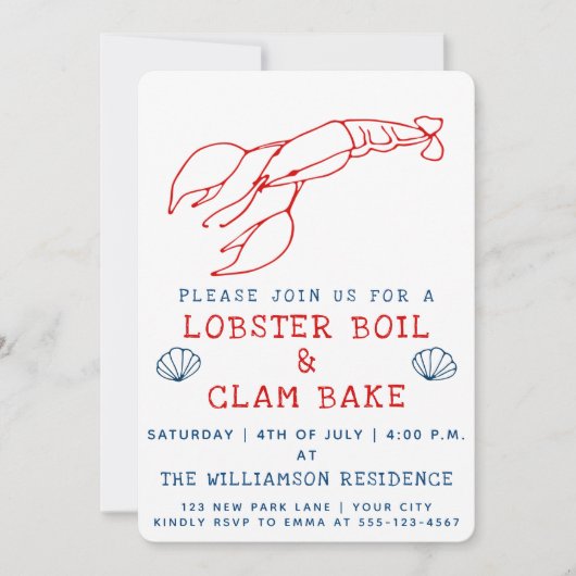 Lobster Boil en Clam Bake | Uitnodiging zomerparti (Voorkant)