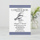 Lobster Boil Engagement Party Stripe Blue Beach Kaart (Staand voorkant)