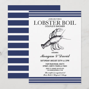 Lobster Boil Engagement Party Stripe Blue Beach Kaart