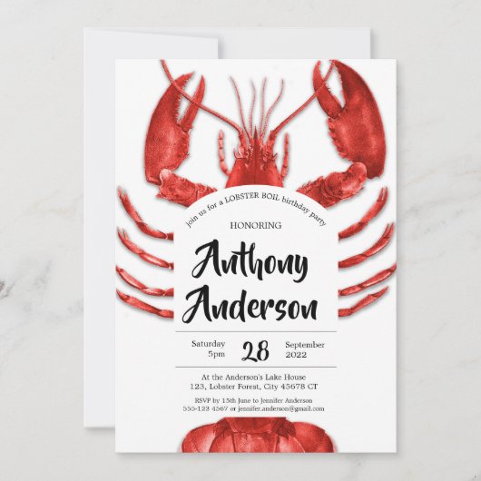 Lobster Boil Party White Informal Custom Birthday Kaart (Voorkant)