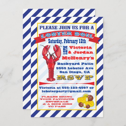 Lobster Boil-uitnodigingen Kaart (Voorkant / Achterkant)