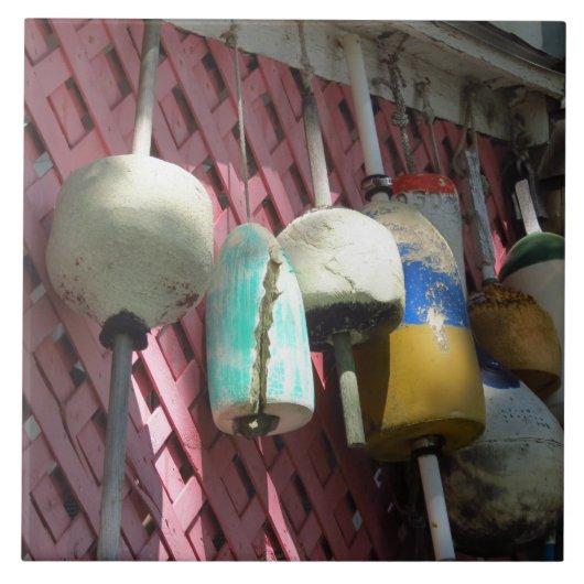 Lobster Buoys on Pink Lattice - Martha's Vineyard Tegeltje (Voorkant)