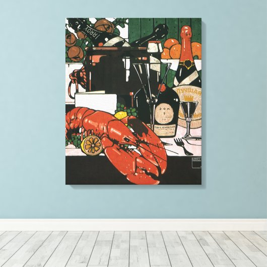 Lobster Champagne Fancy partij Canvas Afdruk (Insitu (Houten vloer))