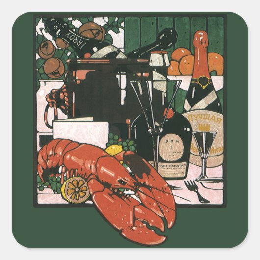  Lobster Champagne Fancy partij Vierkante Sticker (Voorkant)
