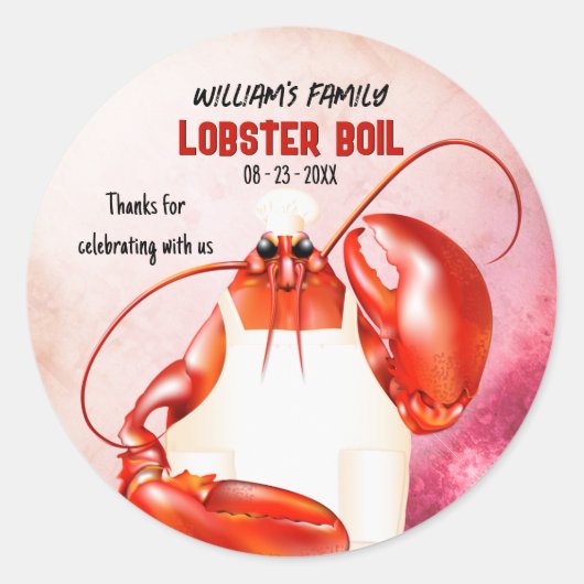 Lobster Chef Seafood Theme Ronde Sticker (Voorkant)