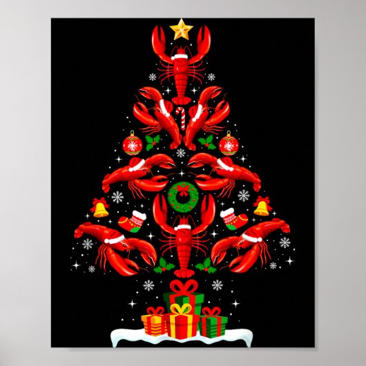 Lobster Christmas Tree Lights Santa Hat Funny Xmas Poster (Voorkant)