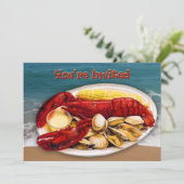 Lobster & Clams Ocean Shoreline Je bent uitgenodig Kaart (Staand voorkant)