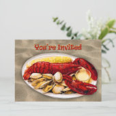 Lobster & Clams Sandy Beach Je bent uitgenodigd Kaart (Staand voorkant)
