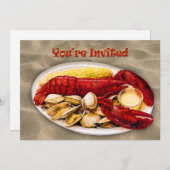 Lobster & Clams Sandy Beach Je bent uitgenodigd Kaart (Voorkant / Achterkant)