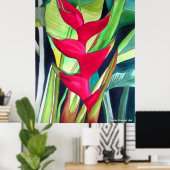 Lobster Claw Heliconia tropische waterverf Poster (Thuiskantoor)