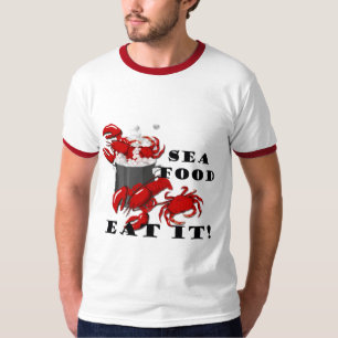 Lobster Crab Seafood eet het op! Mannen Ringer T-s T-shirt