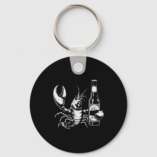 Lobster Crawfish Holding Beer Bottle Funny Crayfis Sleutelhanger (Voorkant)