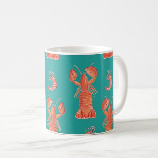 Lobster Crawfish Waterverf Hand Painted Pattern Koffiemok (Voorkant rechts)