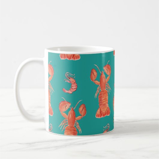 Lobster Crawfish Waterverf Hand Painted Pattern Koffiemok (Links)