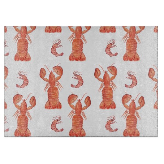 Lobster Crawfish Waterverf Hand Painted Pattern Snijplank (Voorkant)