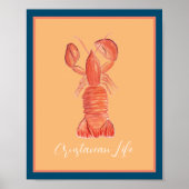 Lobster Crawfish Waterverf schaaldieren Poster (Voorkant)