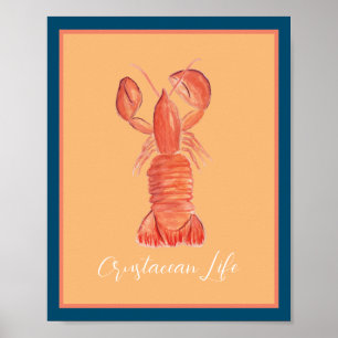 Lobster Crawfish Waterverf schaaldieren Poster