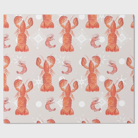 Lobster Crustacean Waterverf Snowflake Pattern Cadeaupapier (Vlak)