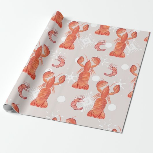 Lobster Crustacean Waterverf Snowflake Pattern Cadeaupapier (Uitgerold)
