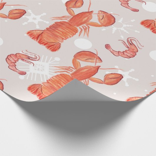 Lobster Crustacean Waterverf Snowflake Pattern Cadeaupapier (Hoek)