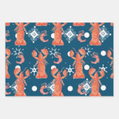 Lobster Crustacean Waterverf Snowflake Pattern Inpakpapier Vel (Voorkant 2)