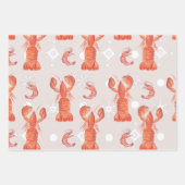 Lobster Crustacean Waterverf Snowflake Pattern Inpakpapier Vel (Voorkant)