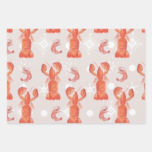 Lobster Crustacean Waterverf Snowflake Pattern Inpakpapier Vel (Voorkant)