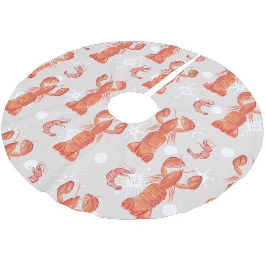 Lobster Crustacean Waterverf Snowflake Pattern Kerstboom Rok (Gekanteld)