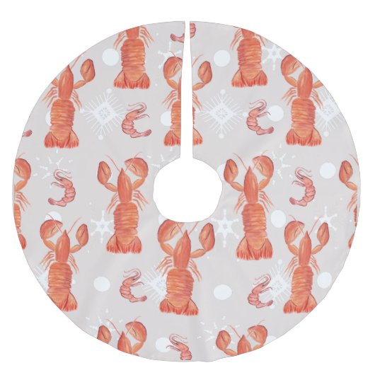 Lobster Crustacean Waterverf Snowflake Pattern Kerstboom Rok (Voorkant)