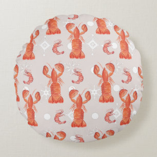 Lobster Crustacean Waterverf Snowflake Pattern Rond Kussen