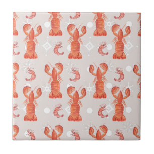 Lobster Crustacean Waterverf Snowflake Pattern Tegeltje