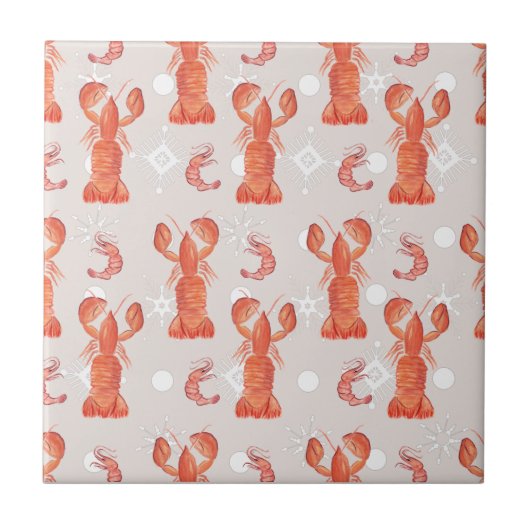 Lobster Crustacean Waterverf Snowflake Pattern Tegeltje (Voorkant)