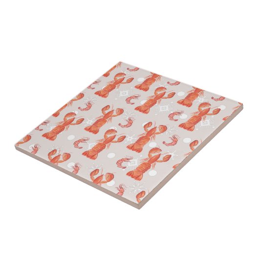 Lobster Crustacean Waterverf Snowflake Pattern Tegeltje (Zijkant)