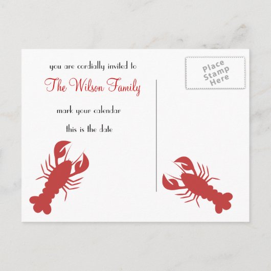 Lobster Dinner Save the Date Aankondigingskaart (Achterkant)