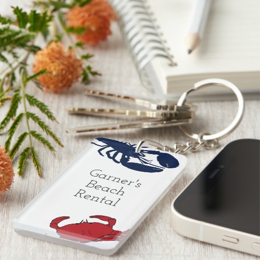 Lobster en Crab Custom Beach House Key Ring Sleutelhanger (Voorkant Rechts)