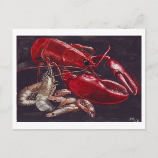 Lobster en garnalen briefkaart (Voorkant)