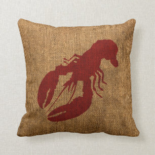 Lobster en krab in Nautical Rustic Red Kussen