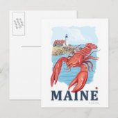 Lobster en Portland Lighthouse Scene Briefkaart (Voorkant / Achterkant)