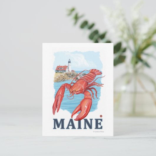 Lobster en Portland Lighthouse Scene Briefkaart (Staand voorkant)