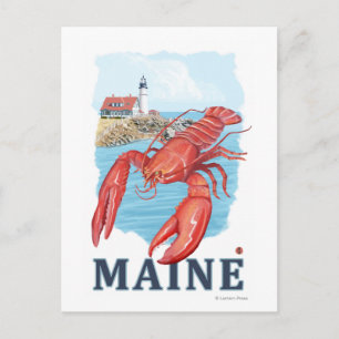 Lobster en Portland Lighthouse Scene Briefkaart