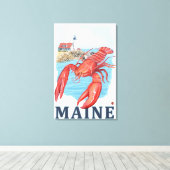 Lobster en Portland Lighthouse Scene Canvas Afdruk (Insitu (Houten vloer))